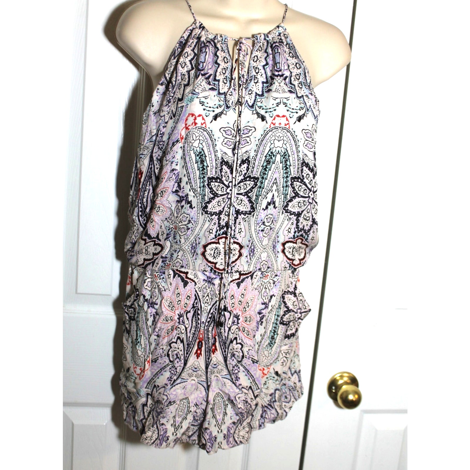 Parker 100% Silk Blue Paisley Print Morello Romper Sz S